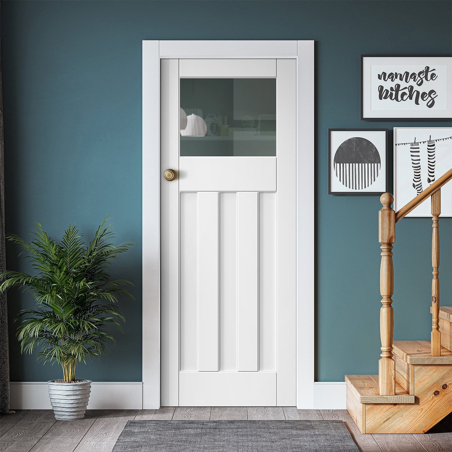 White Internal Primed Deco 1 Light Clear Glass Door (121733)