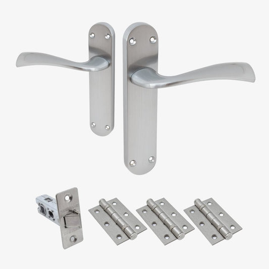 Scimitar Lever on Backplate Fire Door Handle Set - Satin Chrome (122294)