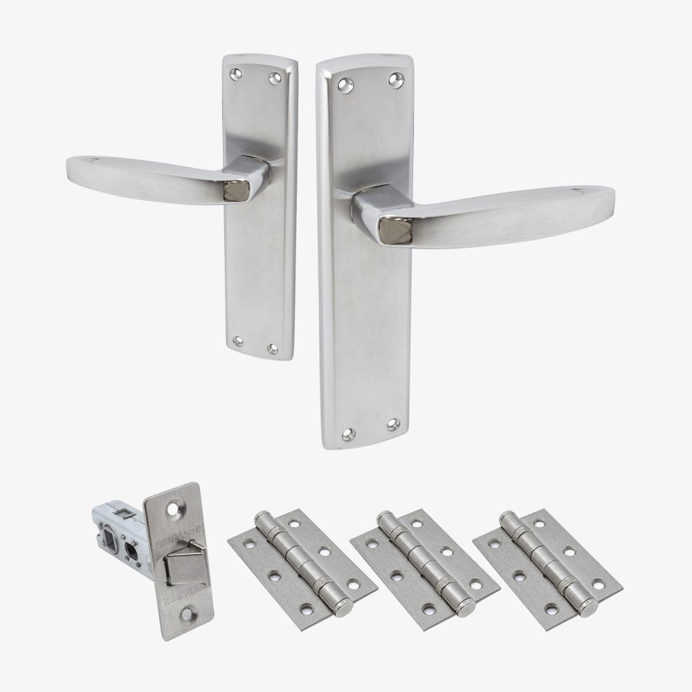 Deco Lever on Backplate Fire Door Handle Set - Polished Chrome / Satin Chrome (122287)