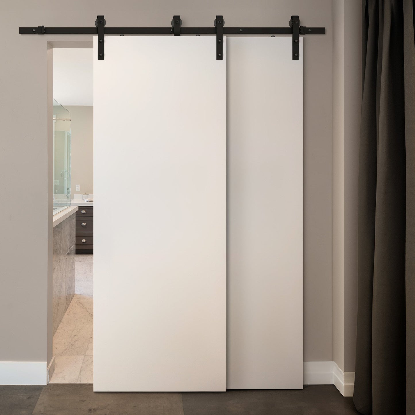 Matt Black 1.98m Sliding Barn Door Bypass Track - Face-Mounted Pair (119287)