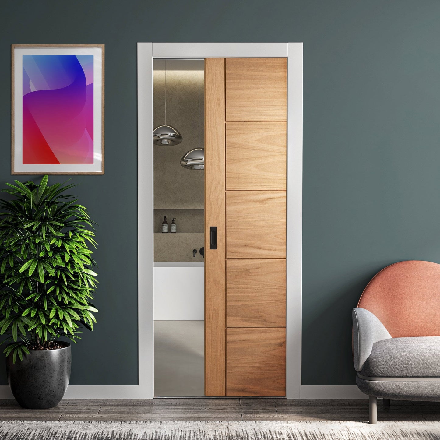 Oak Unfinished Parma 5 Panel Framed Pocket Door Set (123211)