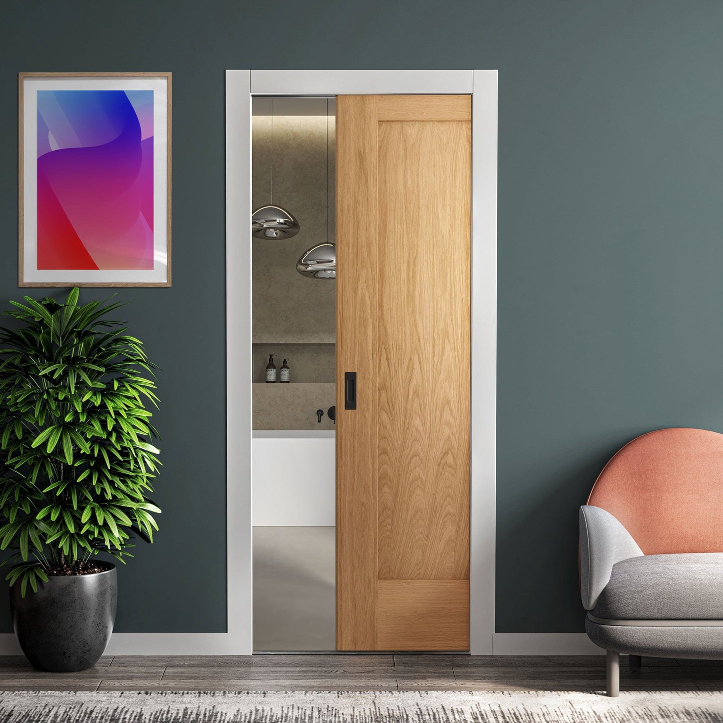 Oak Unfinished Pattern 10 1 Panel Framed Pocket Door Set (123214)