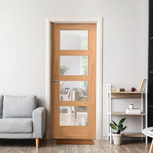 Oak Internal Fully Finished Shaker 4 Light Clear Glass FD30 Fire Door (121947)