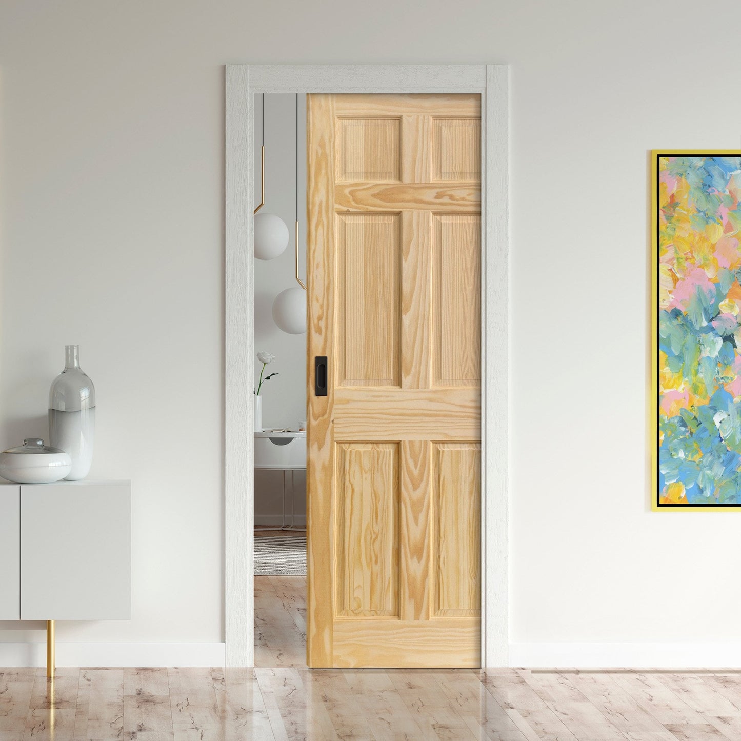 Clear Pine Unfinished Internal 6 Panel Framed Pocket Door Set (123184)