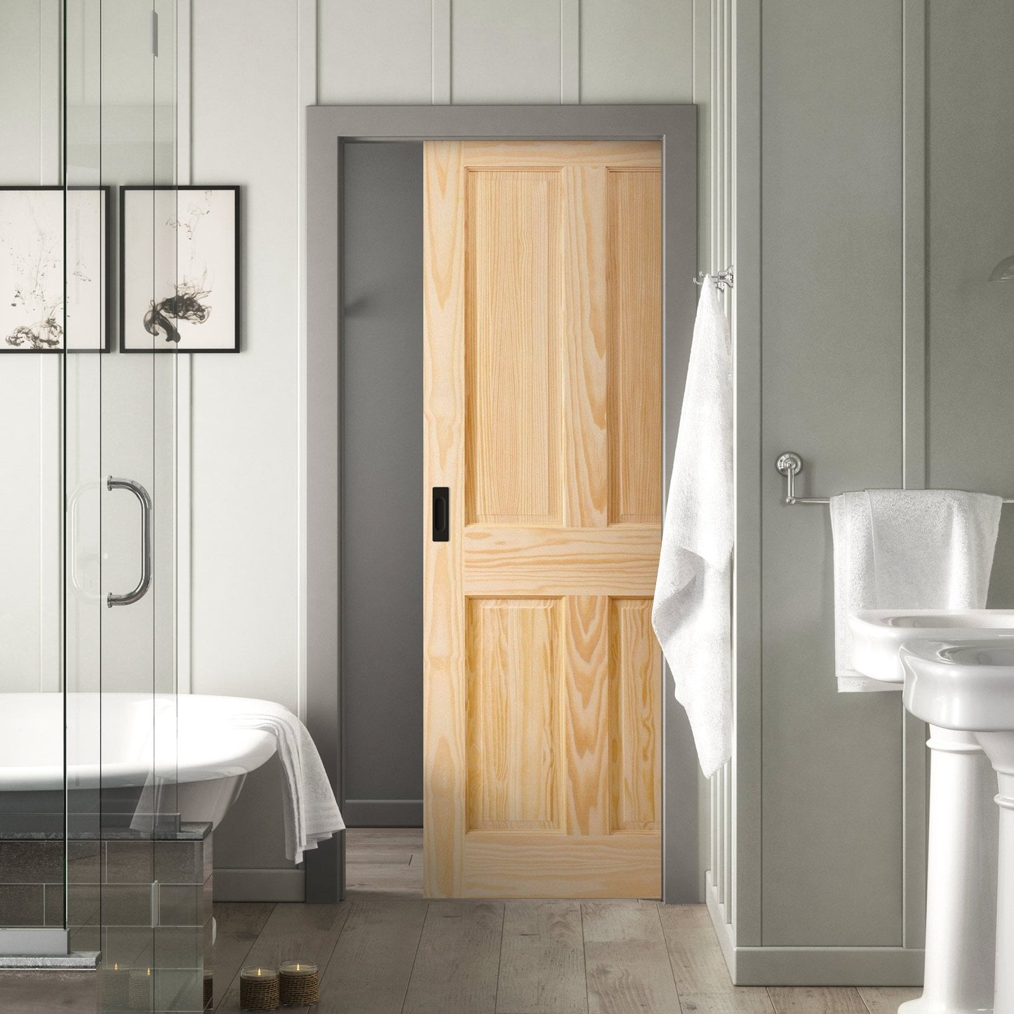 Clear Pine Unfinished Internal Malton 4 Panel Framed Pocket Door Set (123185)