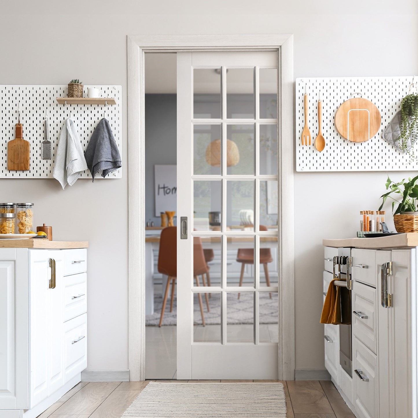 White Primed Internal SA 15 Light Clear Glass Classic Framed Pocket Door Set (123559)