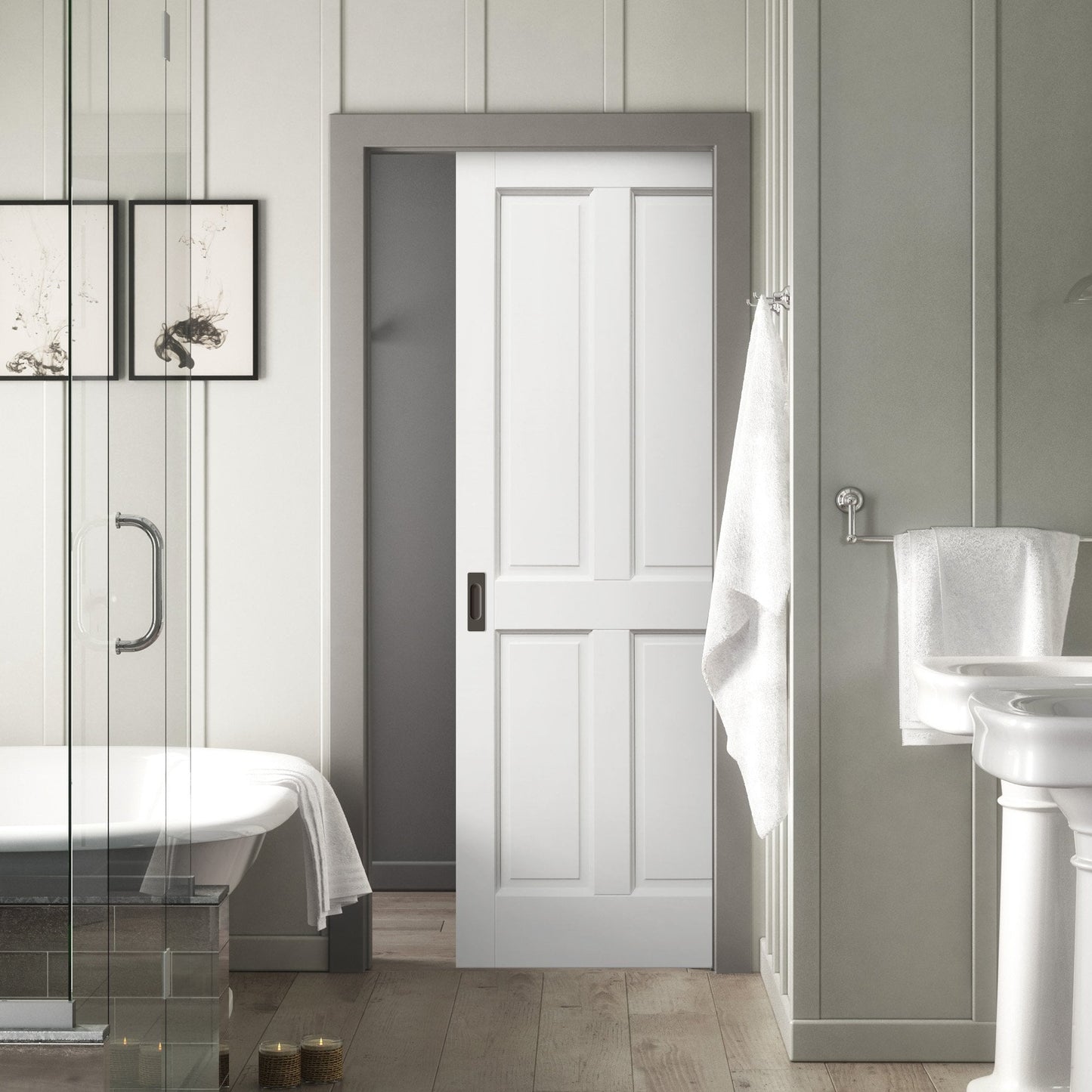 White Primed Internal Berkeley 4 Panel Framed Pocket Door Set (123243)