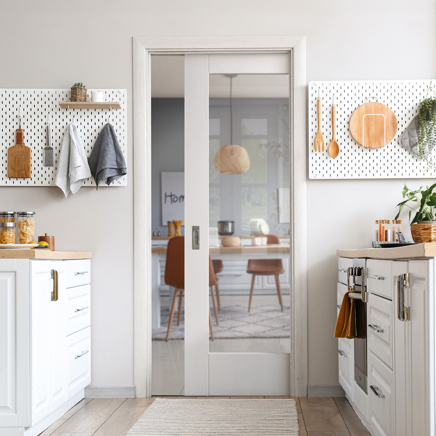 White Primed Internal Pattern 10 1 Light Clear Glass Framed Pocket Door Set (123258)