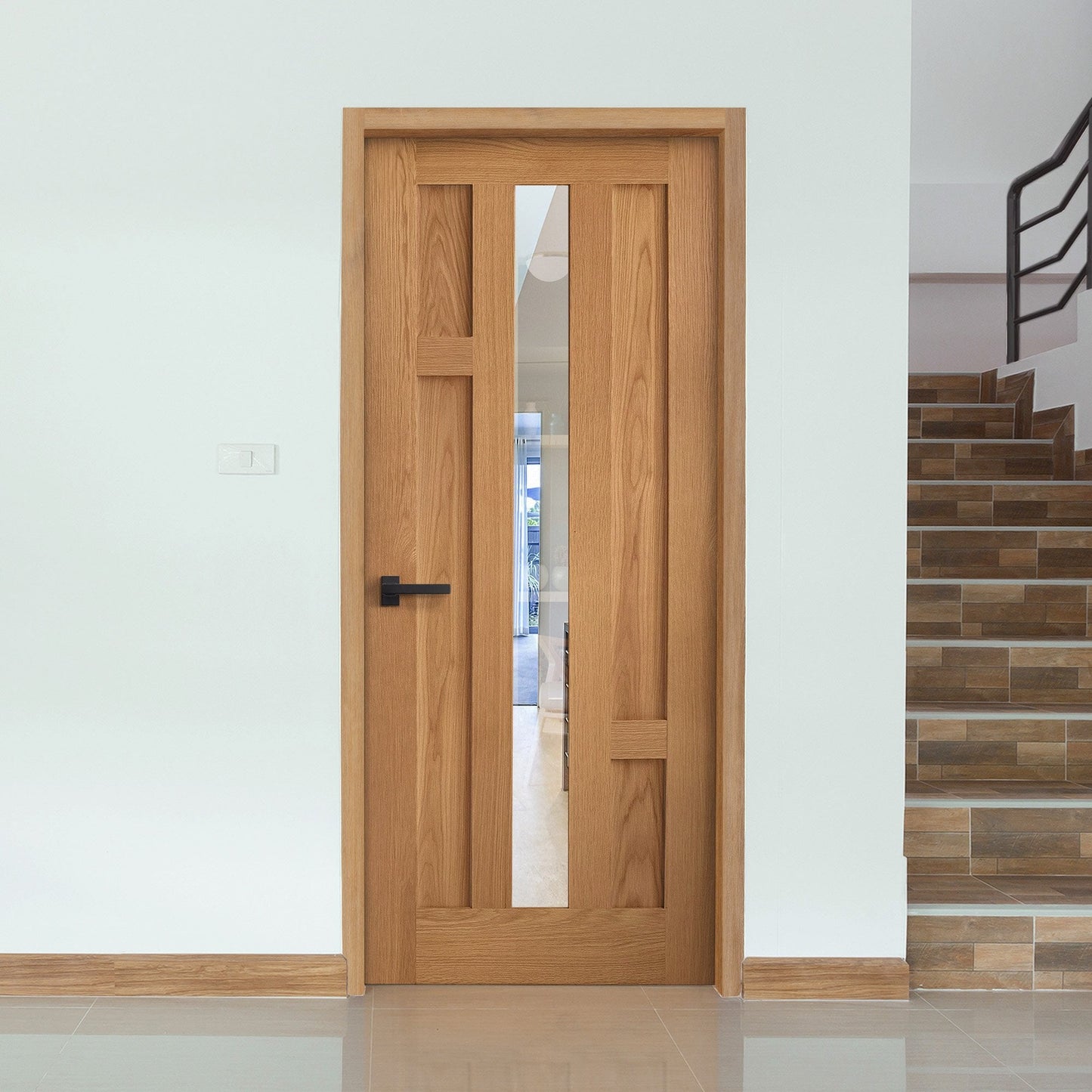 Oak Internal Fully Finished Stamford 4 Panel 1 Light Clear Glass Door (108075)