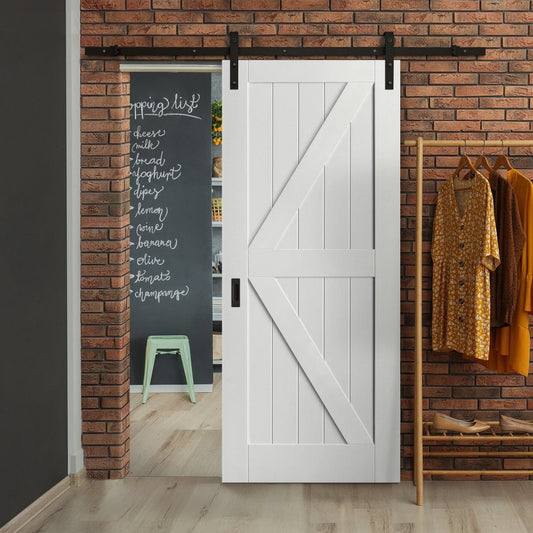 White Internal Primed Barn FLB Sliding Door - Black Face Mounted (119977)