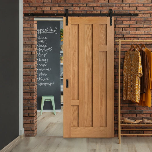 Oak Internal Fully Finished Stamford 5 Panel Sliding Door - Black Face Mounted (119939)