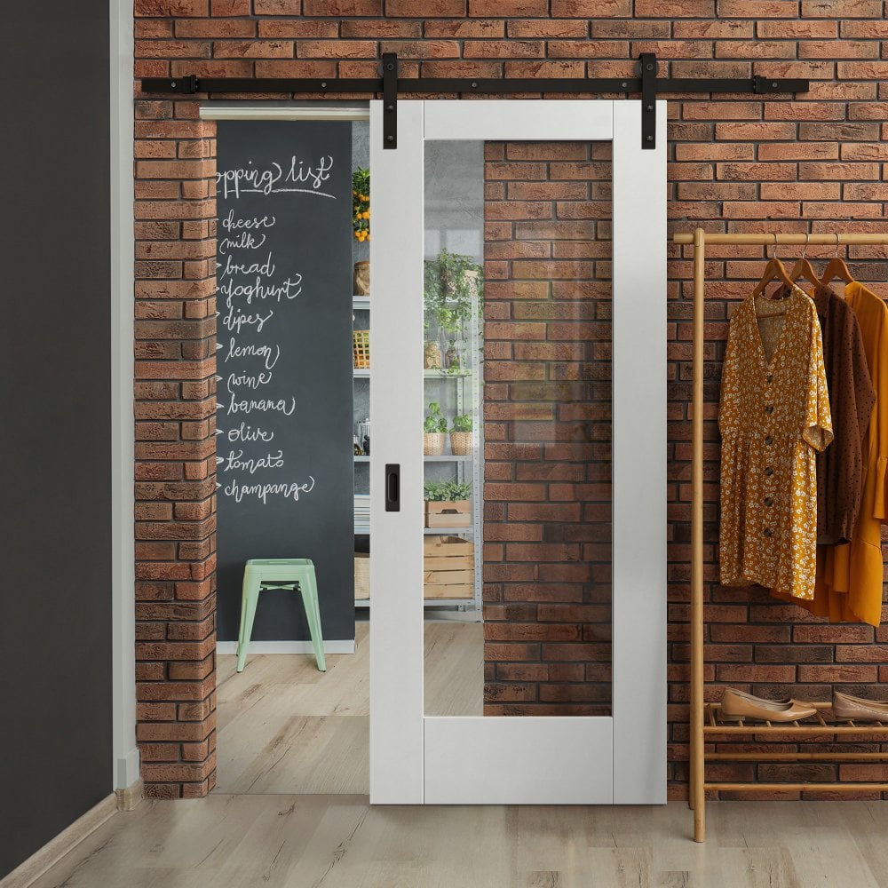 White Internal Primed Pattern 10 1 Light Clear Glass Sliding Door - Black Face Mounted (119996)