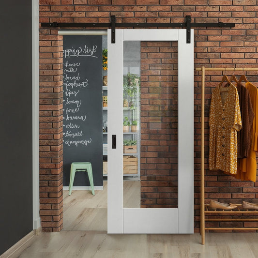 White Internal Primed Pattern 10 1 Light Clear Glass Sliding Door - Black Face Mounted (119996)