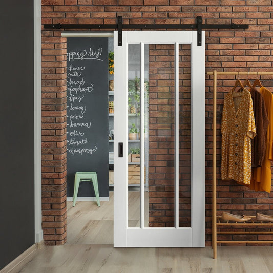 White Internal Primed Toledo 3 Light Clear Glass Sliding Door - Black Face Mounted (120008)