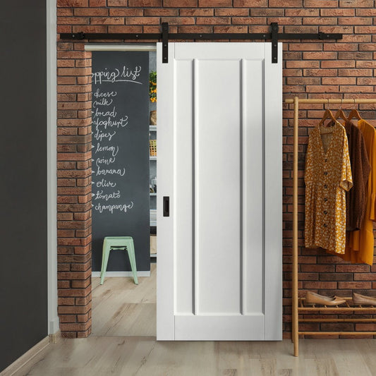 White Internal Primed Toledo 3 Panel Sliding Door - Black Face Mounted (120009)