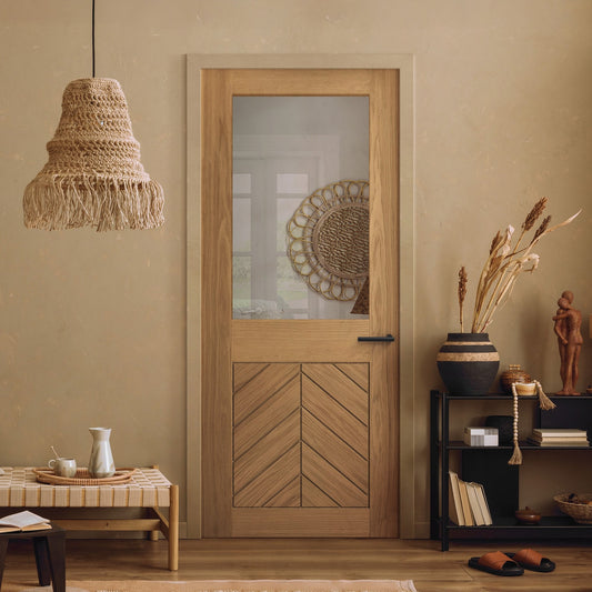 Oak Internal Fully Finished Chevron Clear Glass Door (124130)