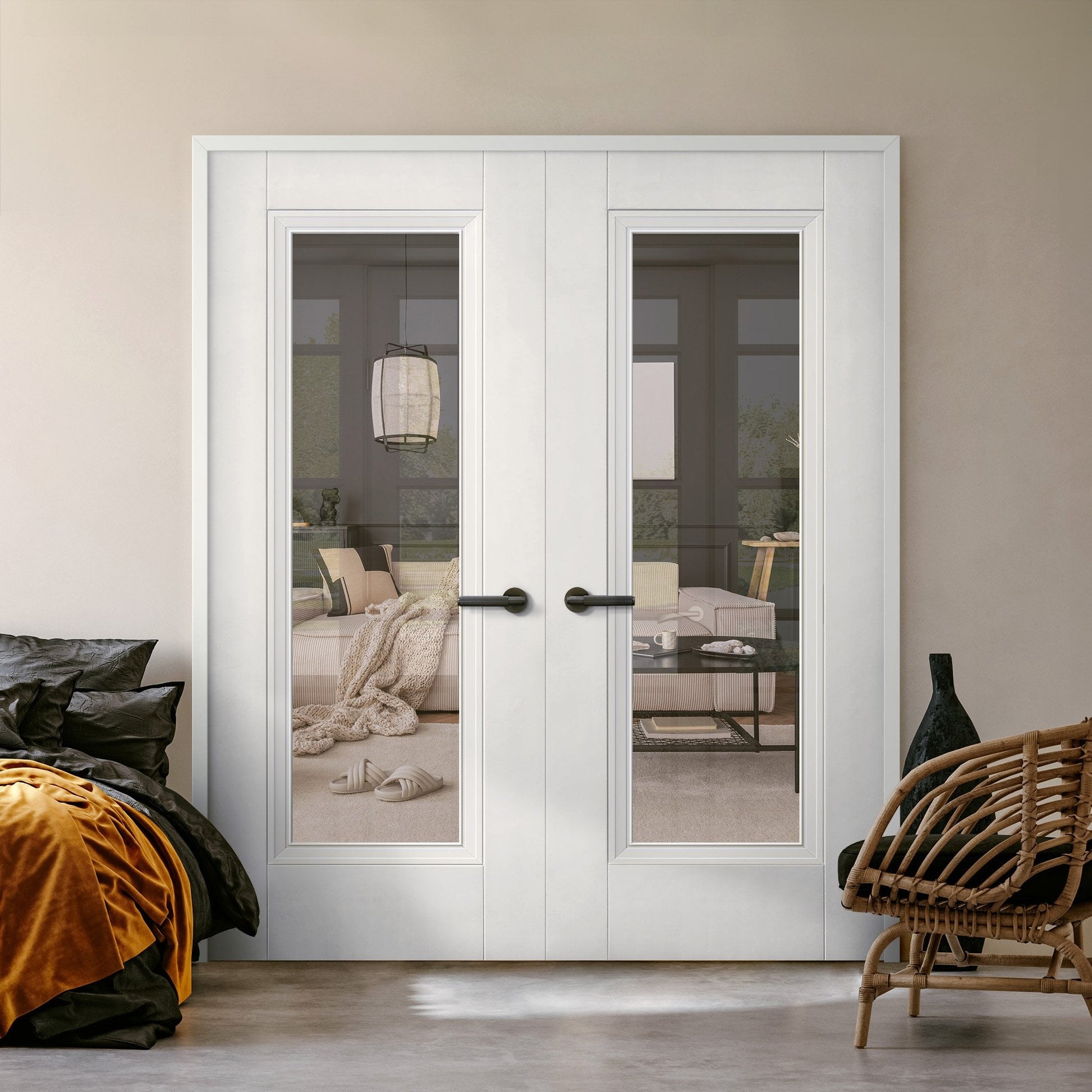 Internal White Primed Elegance Lancaster 1 Light Clear Glass Pair Door (121413)