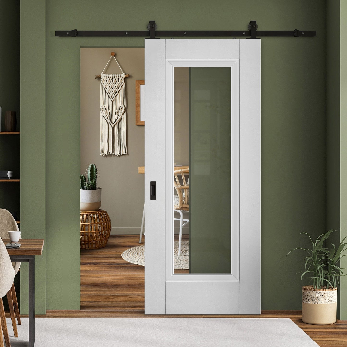White Primed Internal Elegance Lancaster 1 Light Clear Glass Sliding Door - Black Top Mounted (120709)