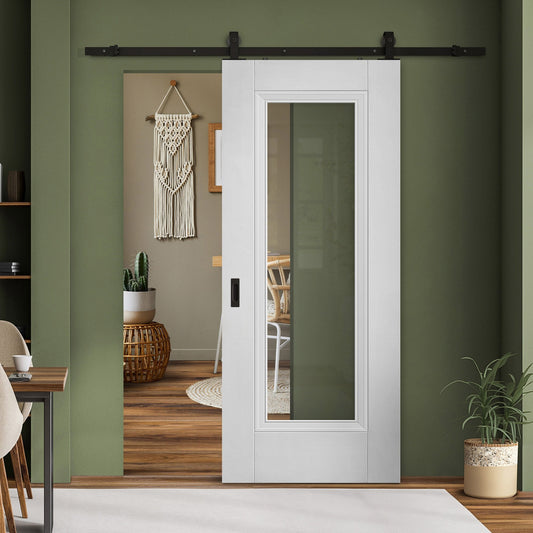 White Primed Internal Elegance Lancaster 1 Light Clear Glass Sliding Door - Black Top Mounted (120709)