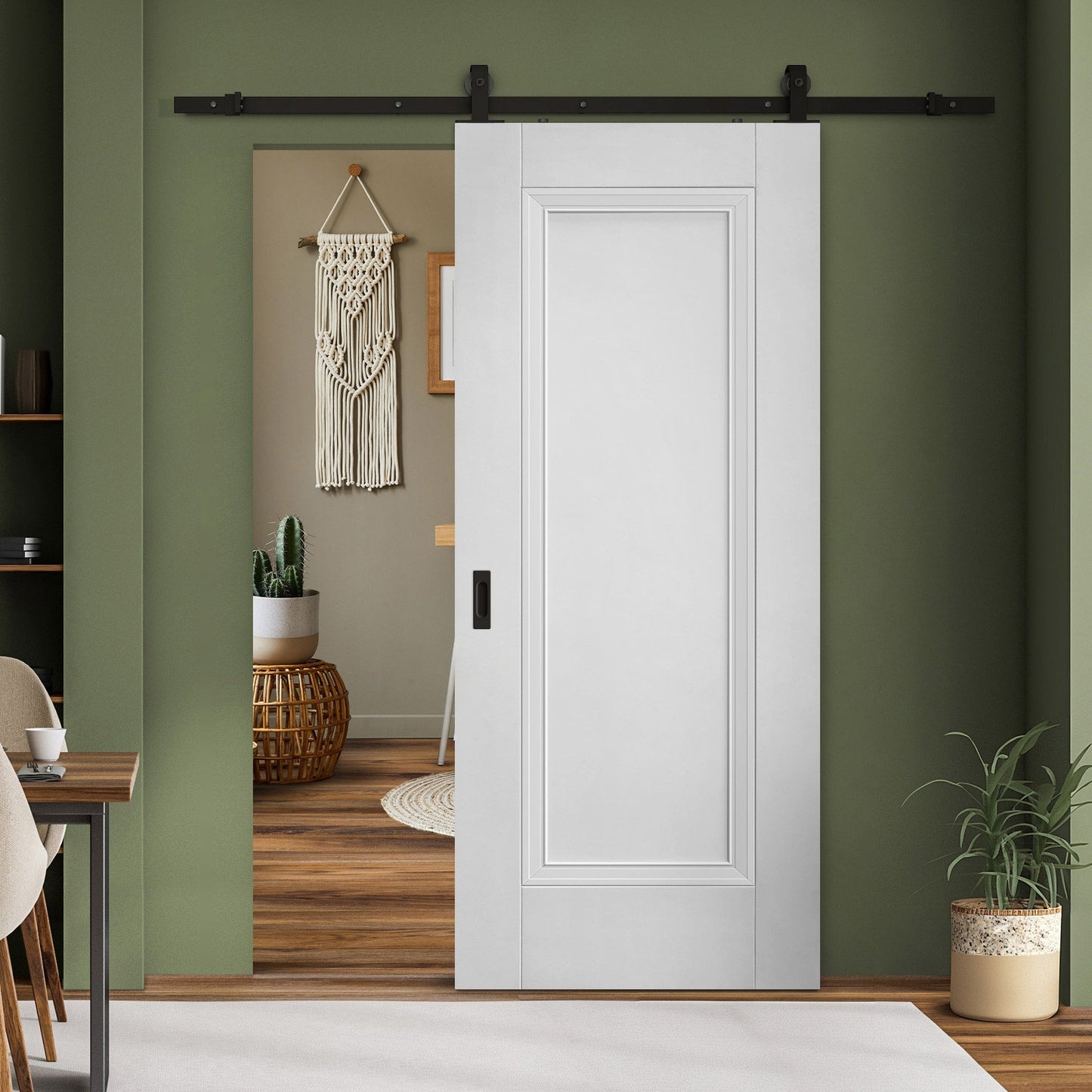 White Primed Internal Elegance Lancaster 1 Panel Sliding Door - Black Top Mounted (120710)