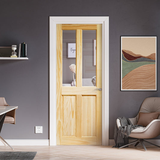 Clear Pine Internal Unfinished 2 Panel 2 Light Clear Glass Door (93642)