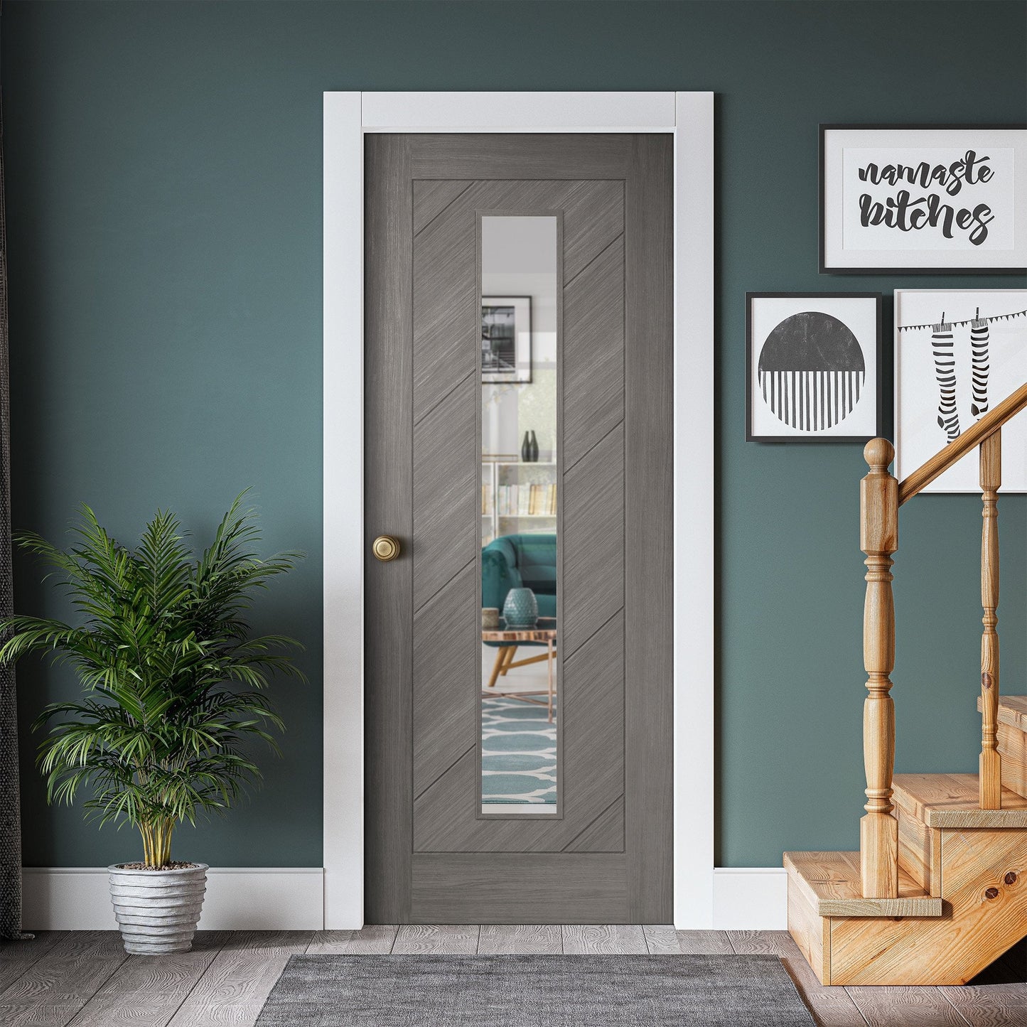 Light Grey Internal Fully Finished Endure Laminate Stockholm Clear Glass Door (122011)