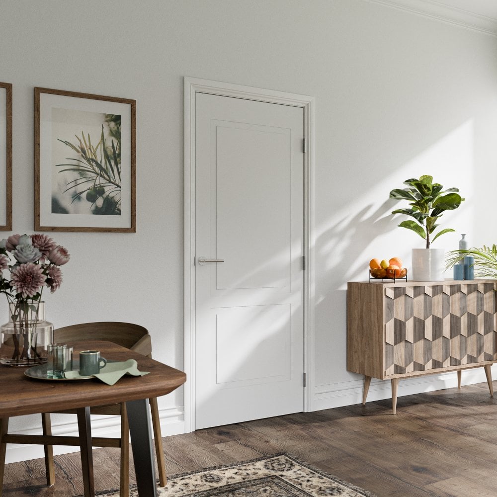 White Internal Lifestyle Moulded Smooth Shallow Groove 2 Panel Door (124298)