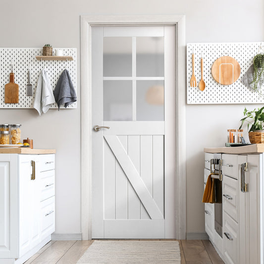 White Internal Primed Barn 4 Light Obscure Glass FLB Made-to-Measure Door