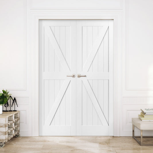 Internal White Primed Barn FLB Pair Door (121403)