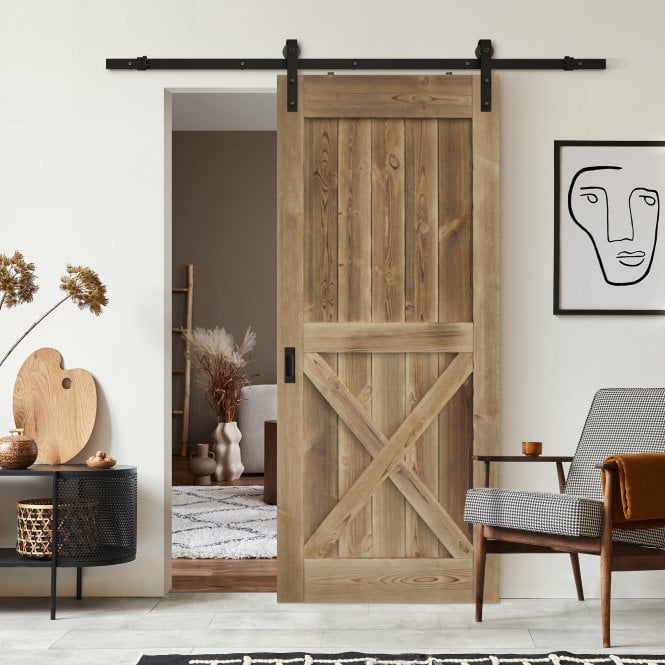 Carbonised Internal Pine 1 Panel X Brace Barn Door (121048)