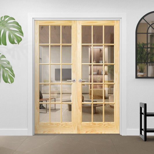 Internal Clear Pine Unfinished SA 15 Clear Glass Pair Door (121340)