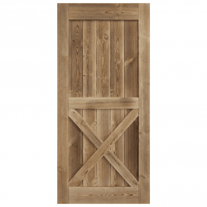Carbonised Internal Pine 1 Panel X Brace Sliding Barn Door - Black Top Mounted