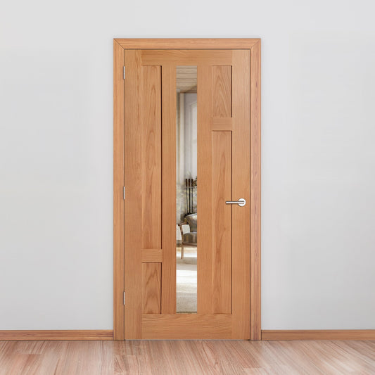 Oak Internal Fully Finished Stamford 4 Panel 1 Light Clear Glass Door (108075)