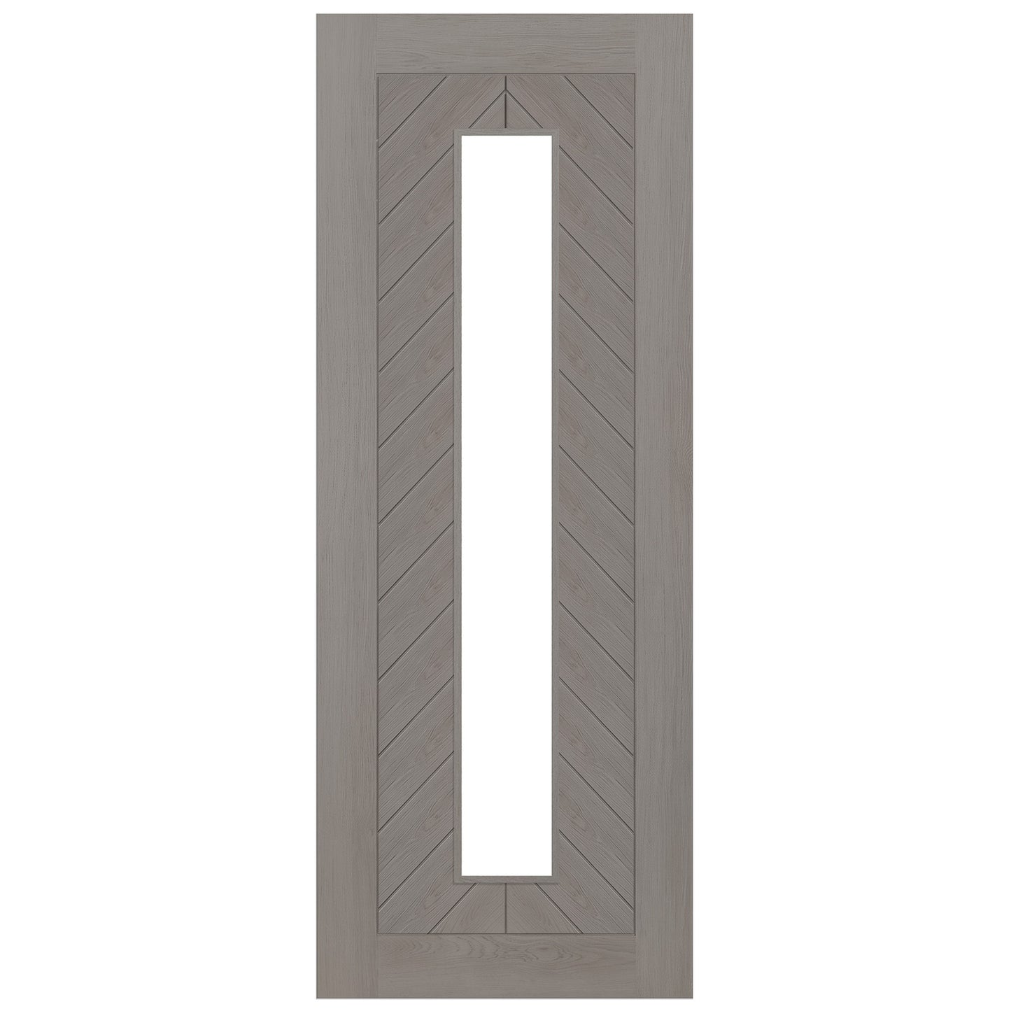 Liberty Doors | Light Grey Fully Finished Internal Endure Laminate Chevron Clear Glass Door
