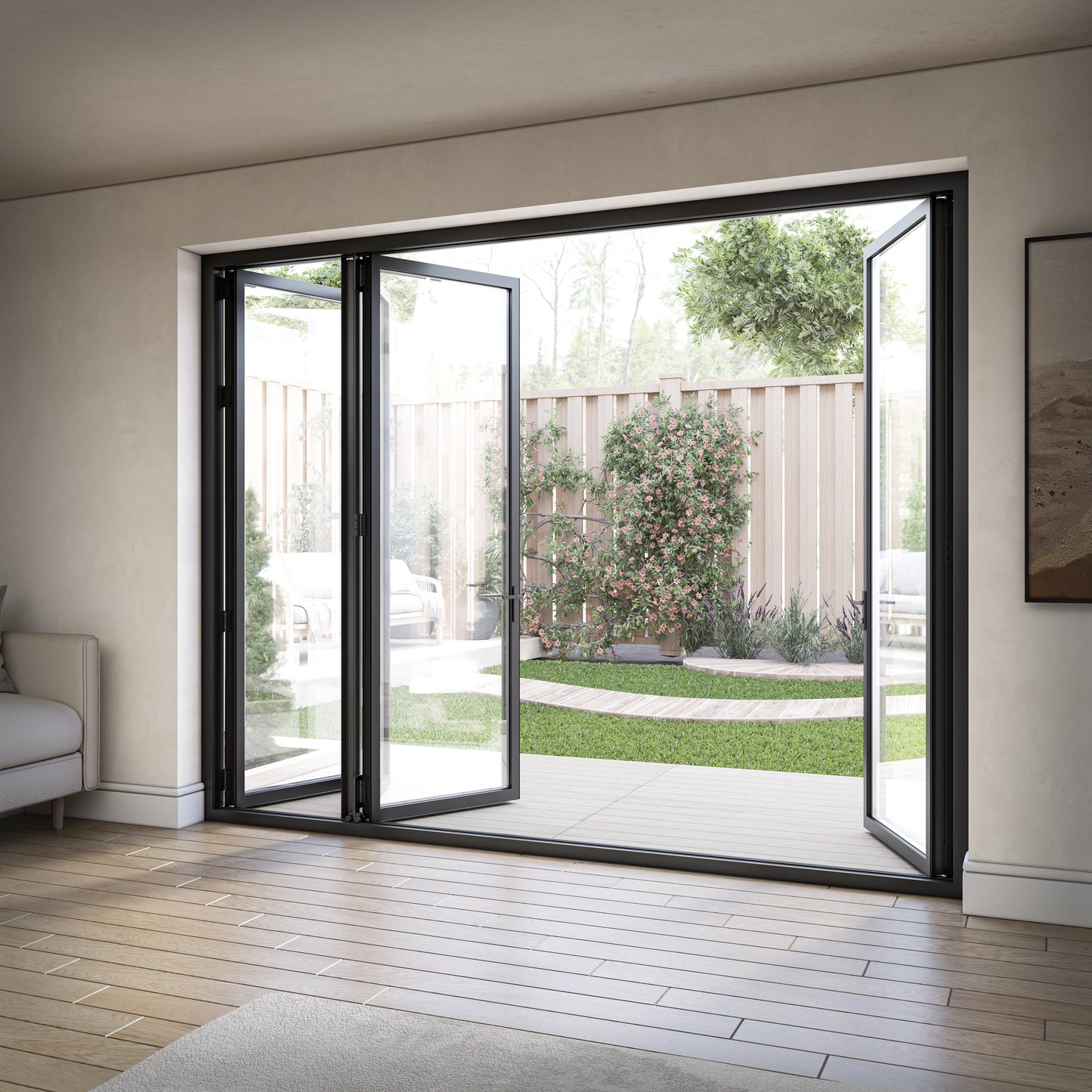 Matt Black Aluminium External 3+1 Clear Glass Folding Patio Door (122094)