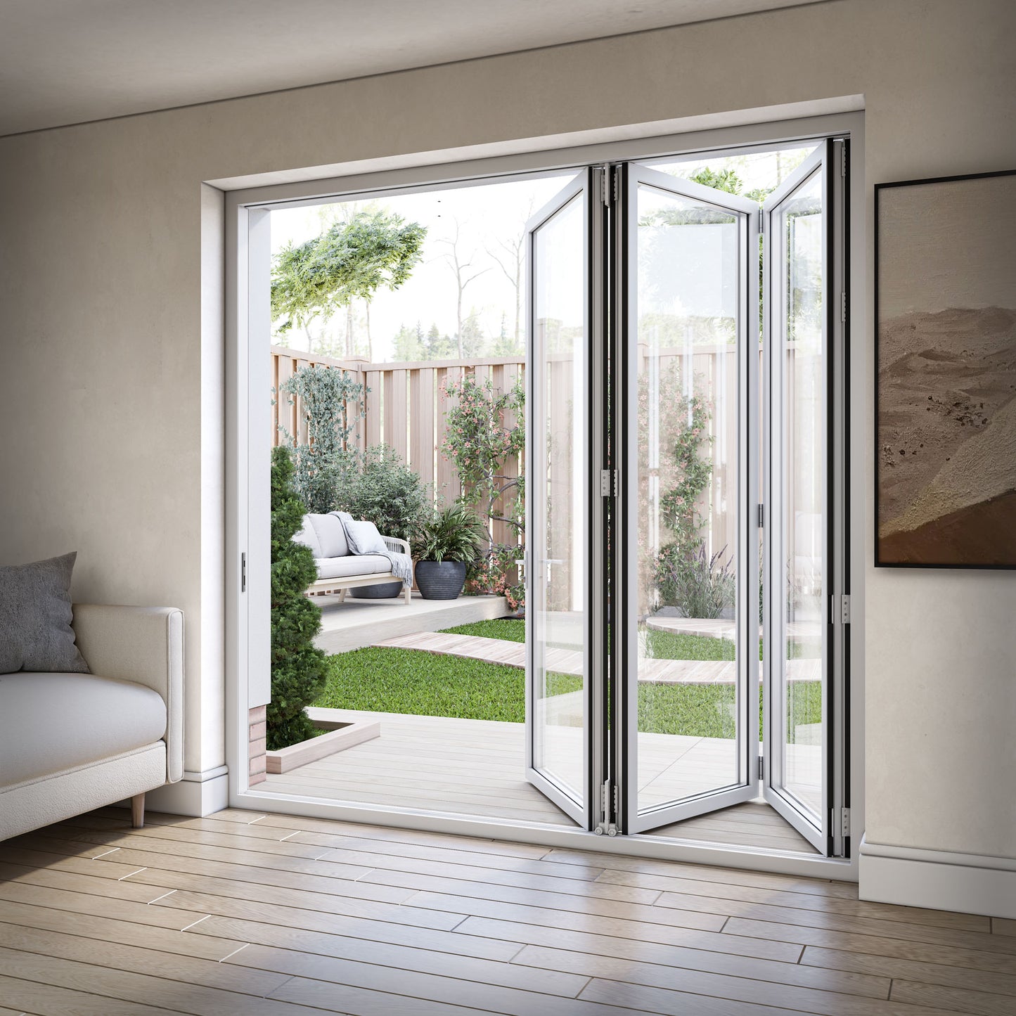 White Aluminium External 3+0 Clear Glass Folding Patio Door (122093)