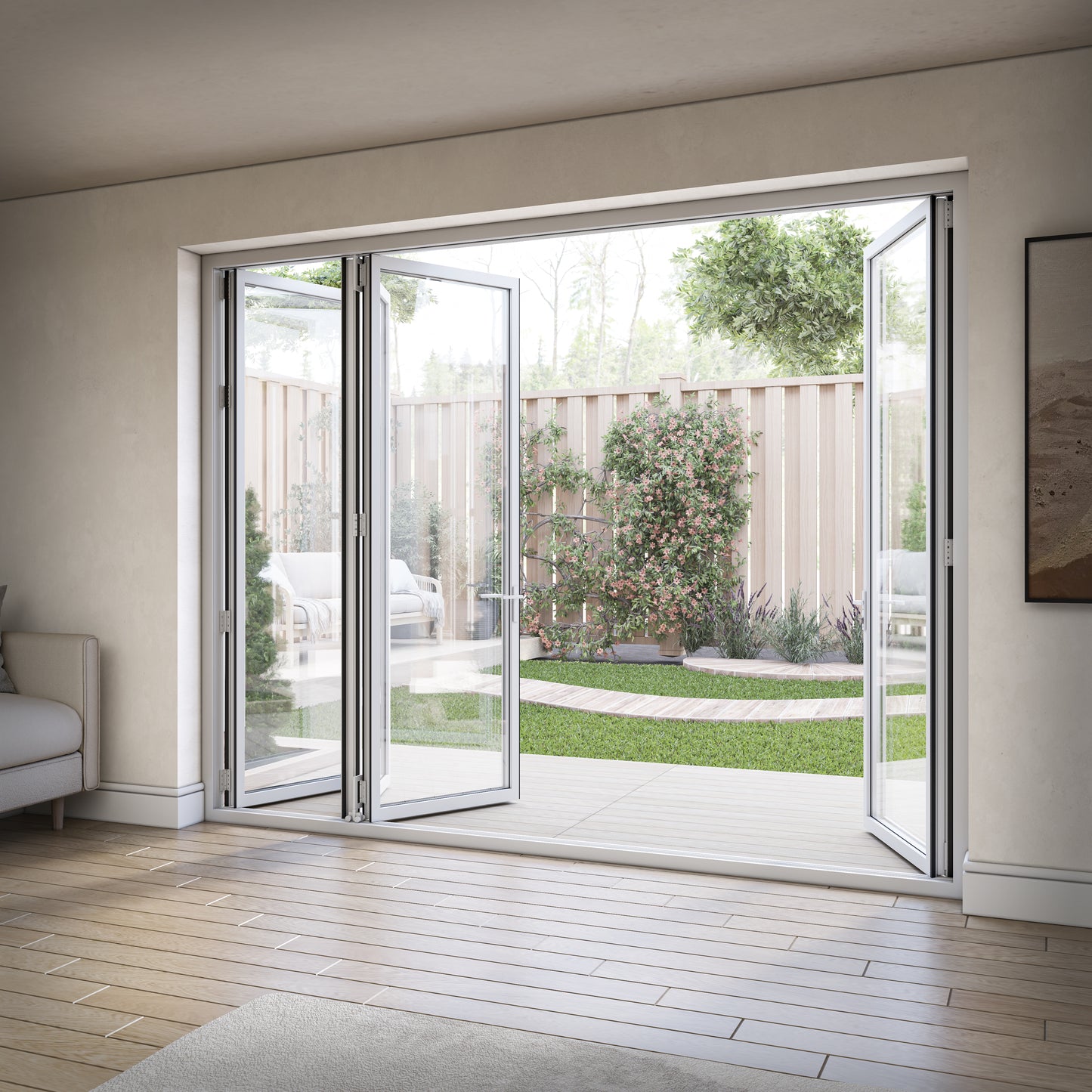 White Aluminium External 3+1 Clear Glass Folding Patio Door (122096)