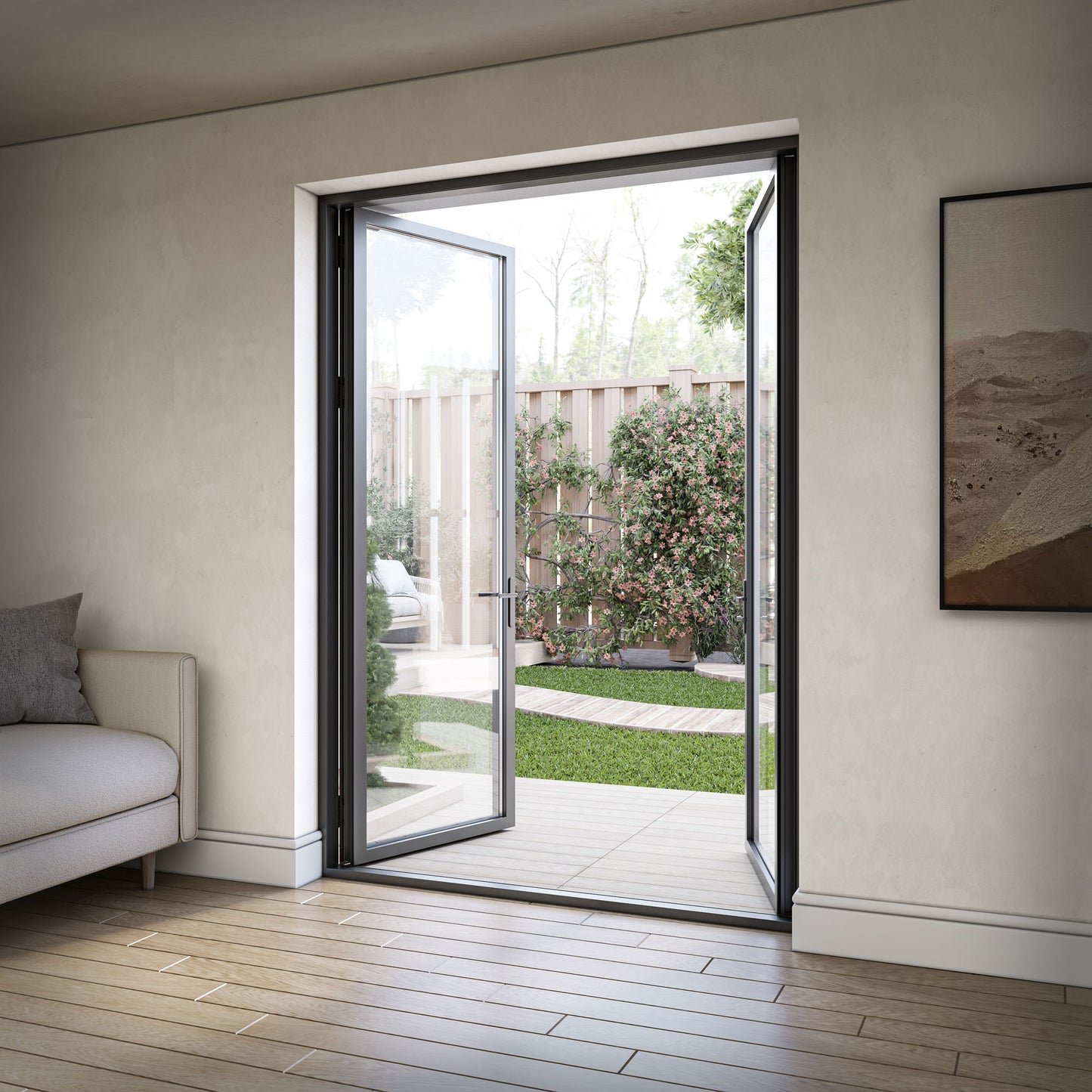 Matt Black Aluminium External Clear Glass French Patio Door (122097)
