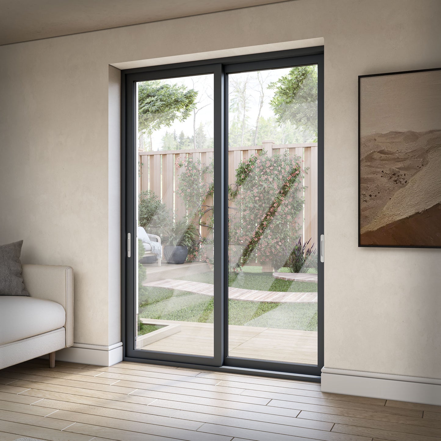 Matt Grey Aluminium Clear Glass External Sliding Patio Door (122104)