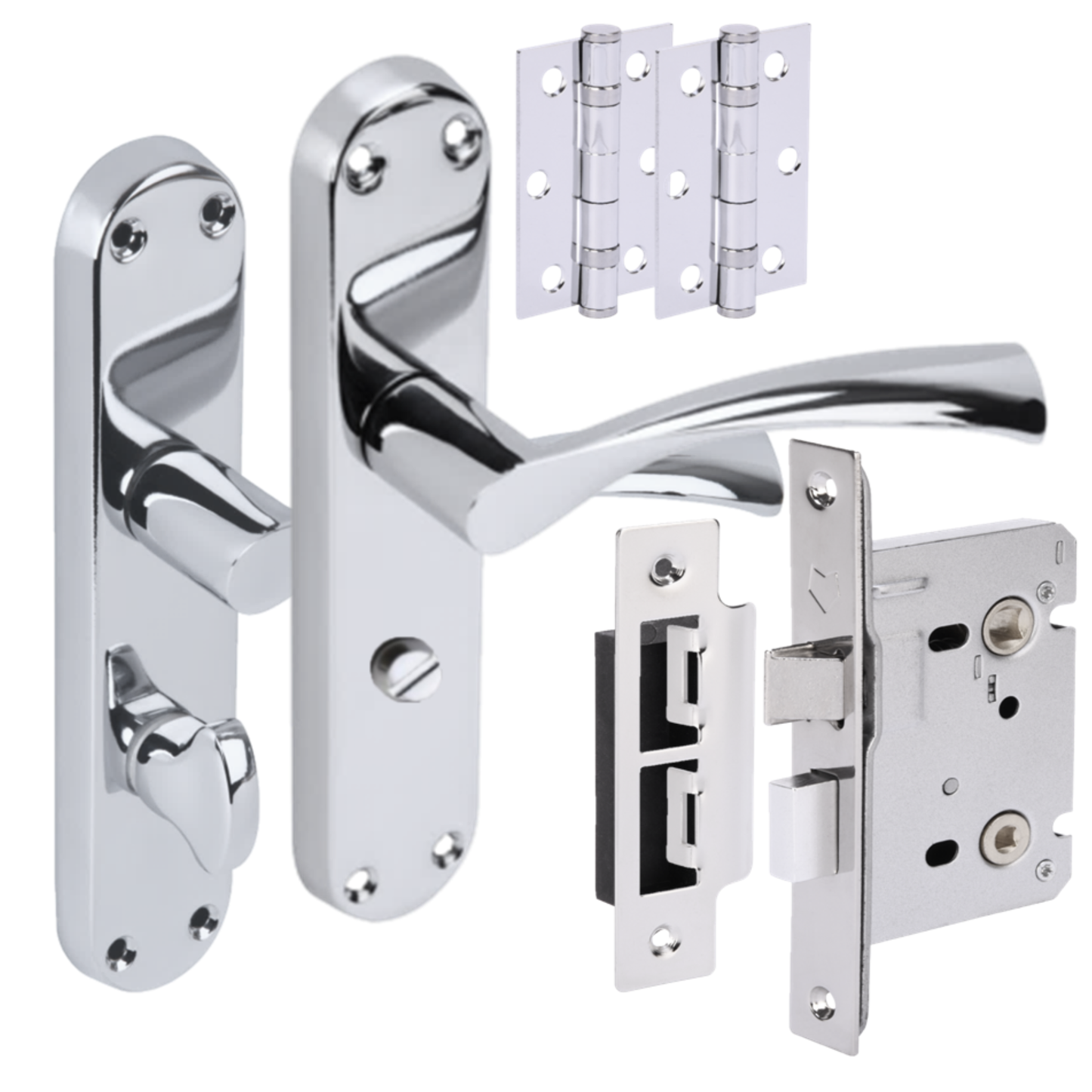 Lobo Lever on Backplate Bathroom Handle Set - Polished Chrome