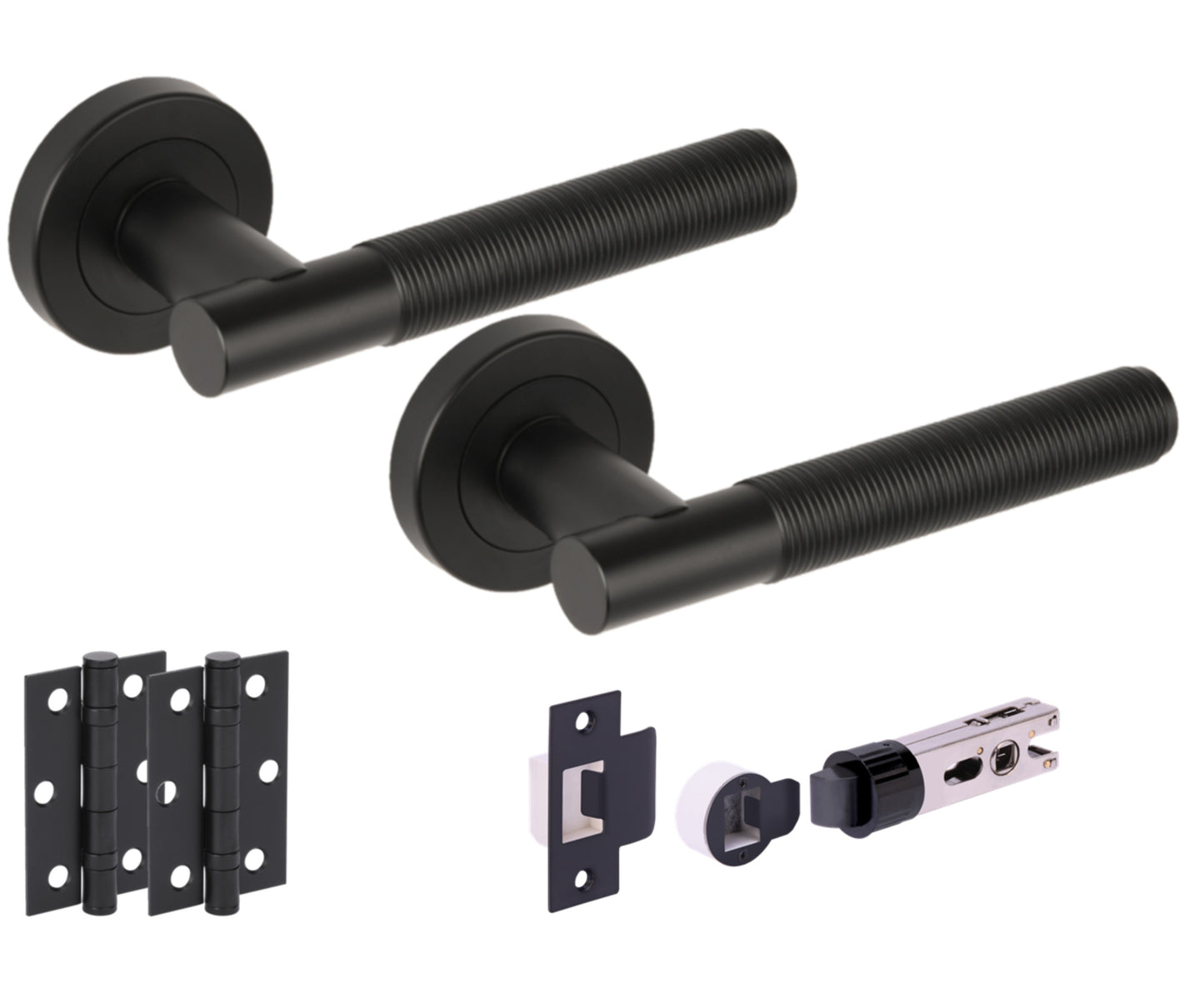 Halo Round Rose Lever Door Handle Set - Black Matt