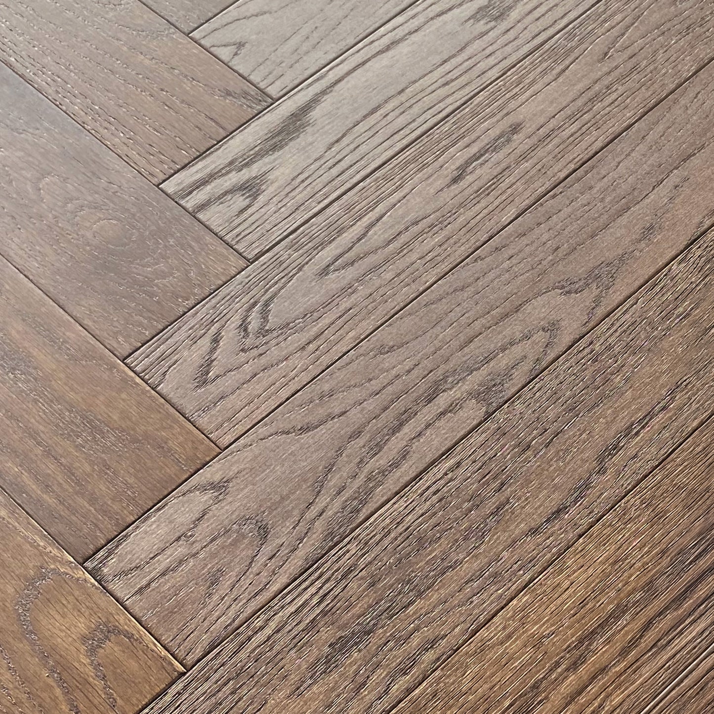 Dark Oak - Herringbone 18mm UV Lacquered Solid Real Wood Flooring