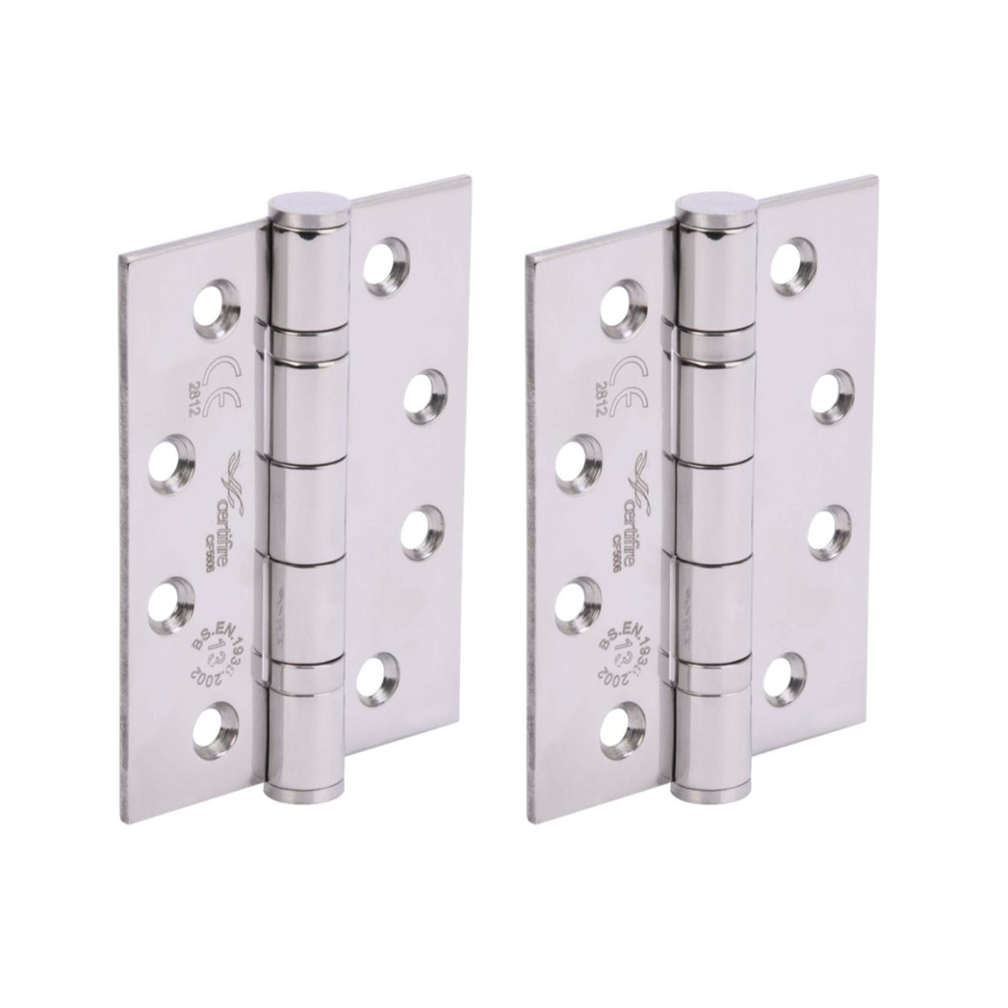 100mm (4'') CE13 Fire Rated Ball Bearing Butt Hinge Pair - Polished Stainless Steel