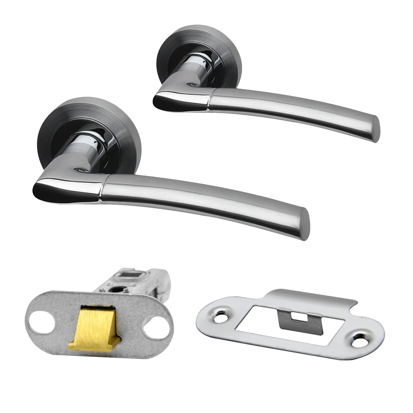 Premium Falcon Lever on Radius Corner Rose Fire Rated Handle Set - Two-Tone Chrome (124370)