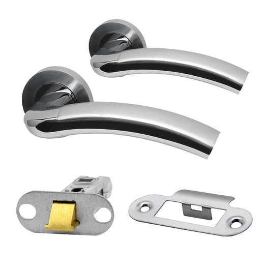 Premium Fire Rated Jade Lever on Radius Corner Rose Fire Rated Latch Handle Set - Two-Tone Chrome (124372)