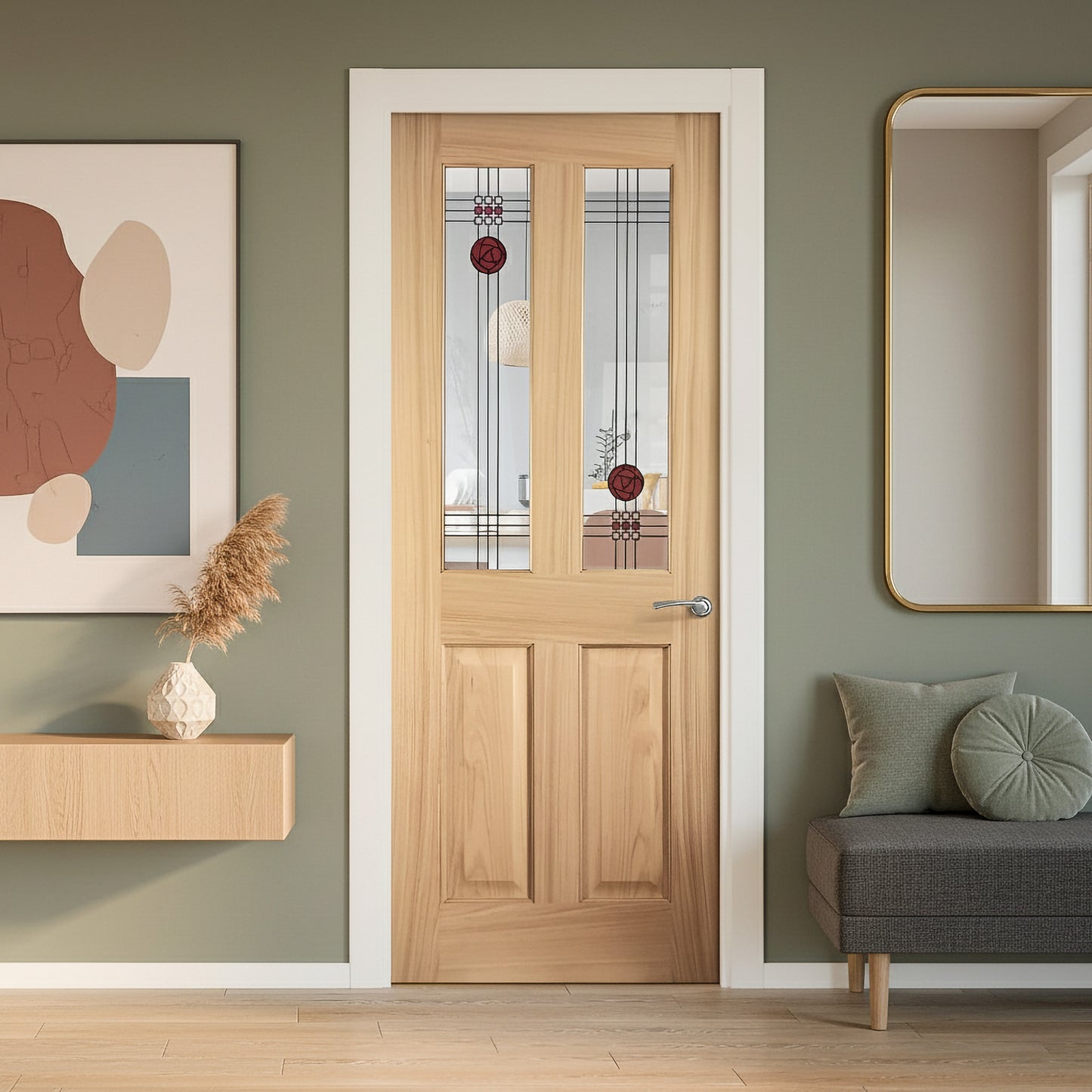 Oak Internal Unfinished Mackintosh 2 Light Clear and Stained Glass Door (121681)