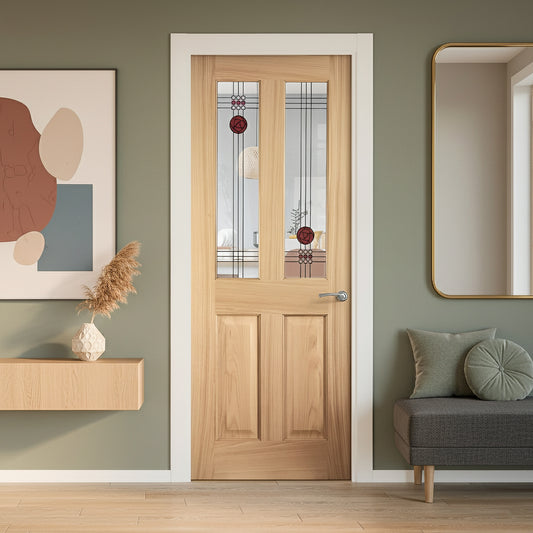 Oak Internal Unfinished Mackintosh 2 Light Clear and Stained Glass Door (121681)