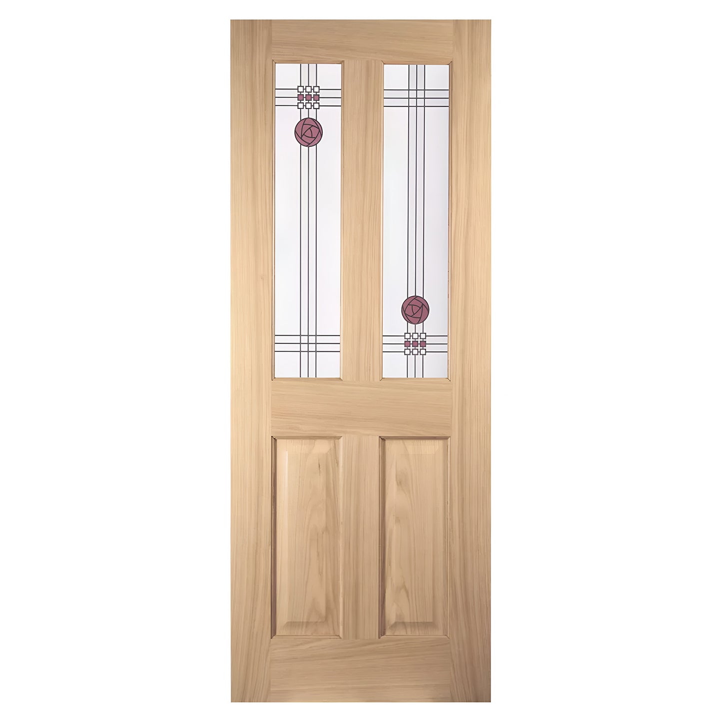 Oak Internal Unfinished Mackintosh 2 Light Clear and Stained Glass Door (121681)