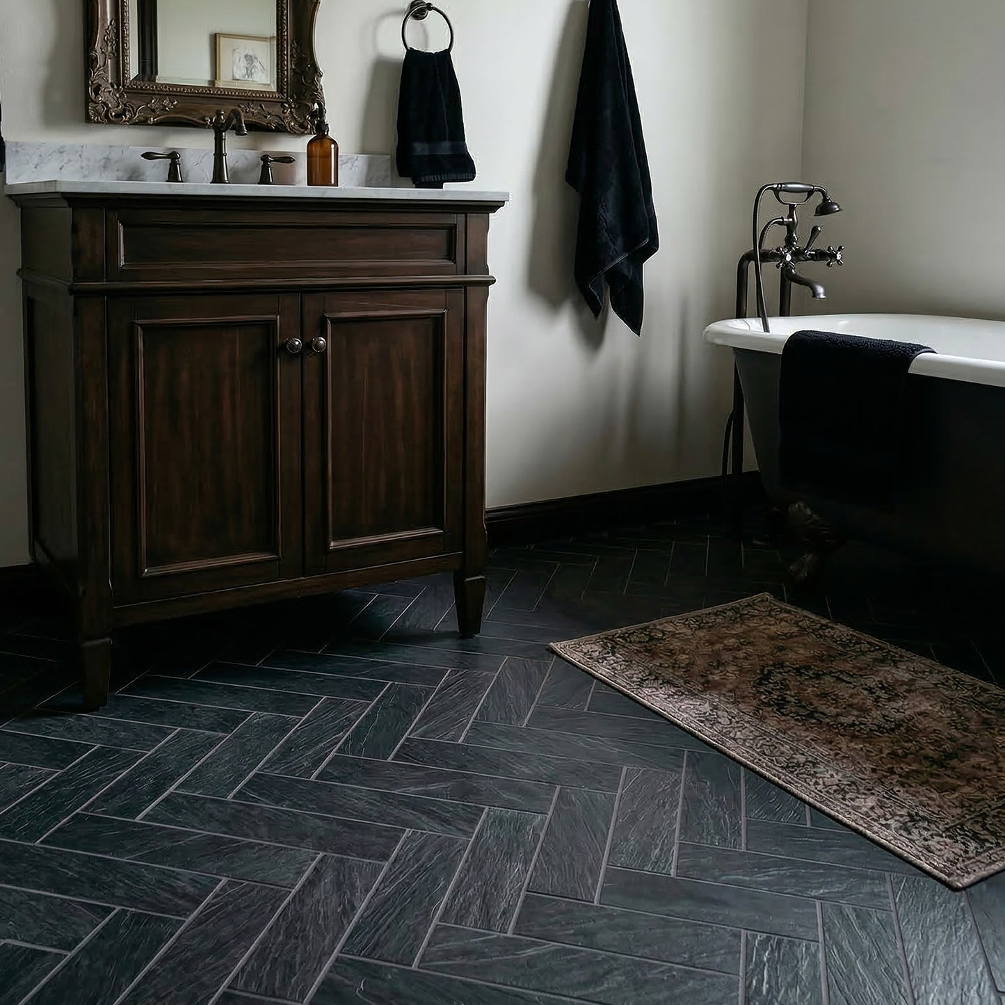 Black - Stone Effects Water-resistant 8mm Matt Laminate Flooring (84215)