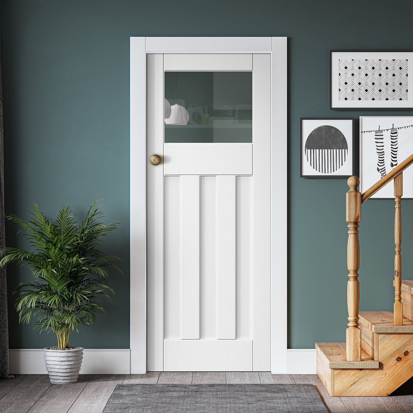 White Internal Primed Deco 1 Light Clear Glass Door (121733)